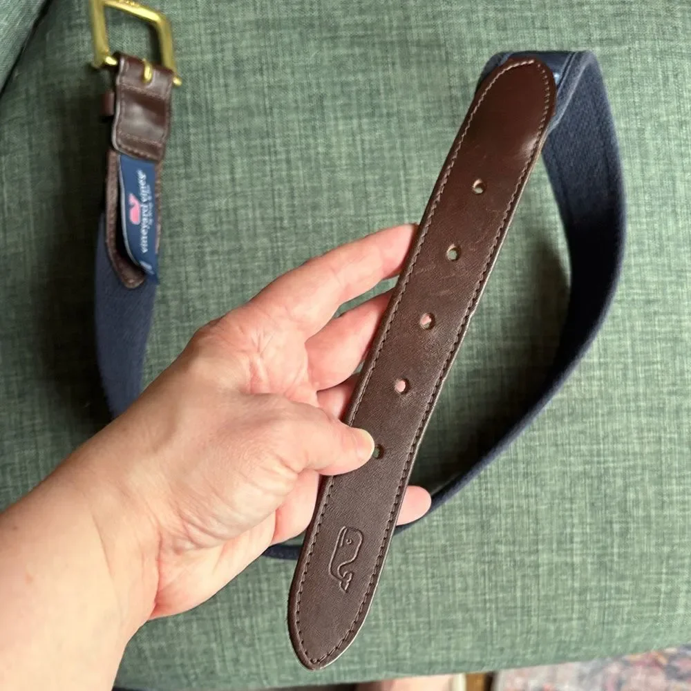 Vineyard Vines boys kids USA Flag America Brown Leather & Navy Flag Belt size 30